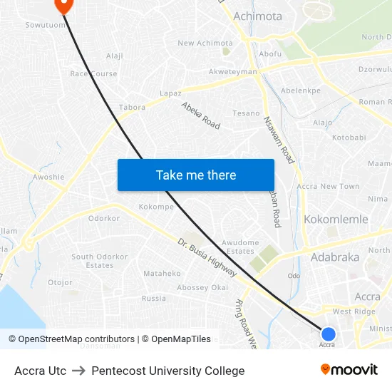 Accra Utc to Pentecost University College map