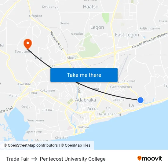 Trade Fair to Pentecost University College map