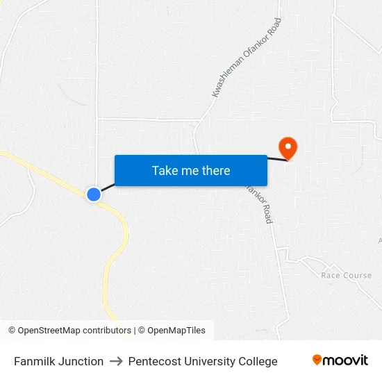 Fanmilk Junction to Pentecost University College map