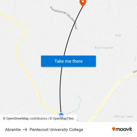 Abrantie to Pentecost University College map