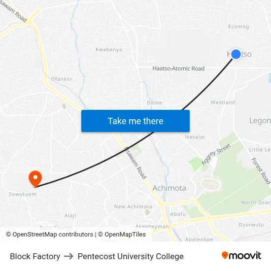 Block Factory to Pentecost University College map