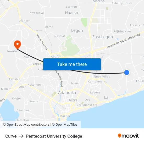 Curve to Pentecost University College map