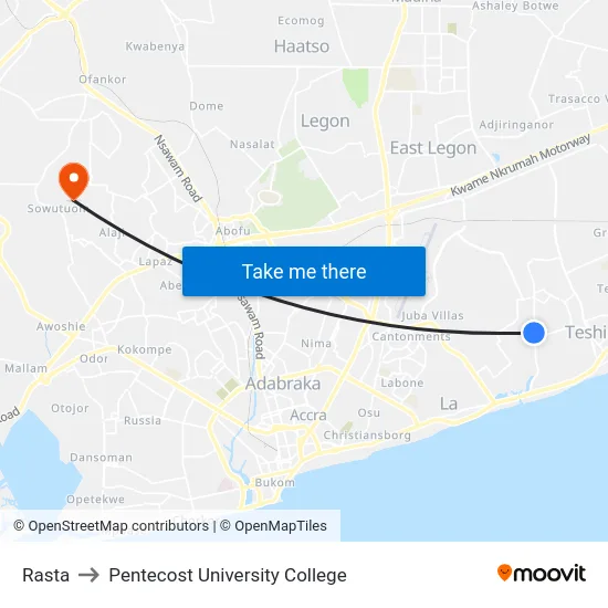 Rasta to Pentecost University College map