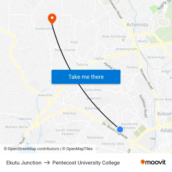 Ekutu Junction to Pentecost University College map