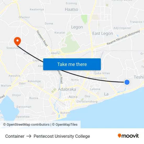 Container to Pentecost University College map