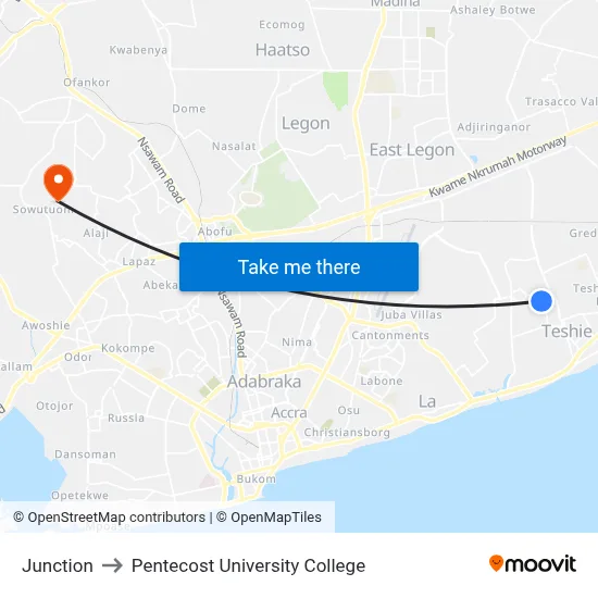Junction to Pentecost University College map