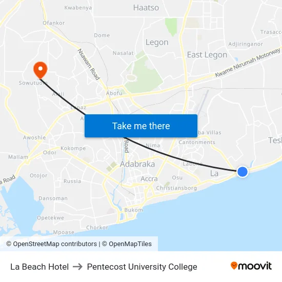 La Beach Hotel to Pentecost University College map