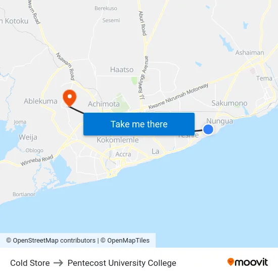 Cold Store to Pentecost University College map