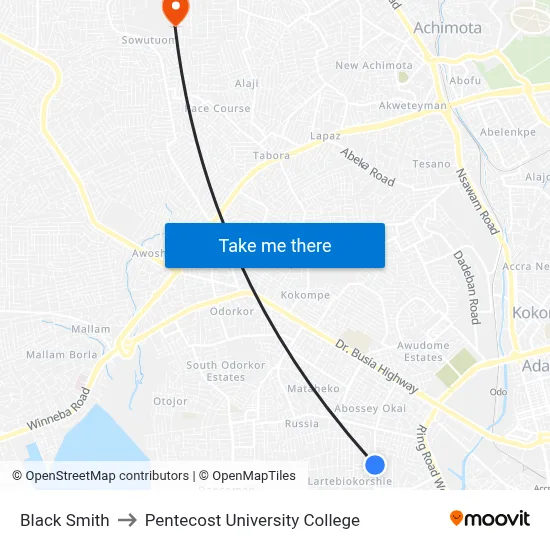 Black Smith to Pentecost University College map