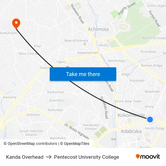 Kanda Overhead to Pentecost University College map