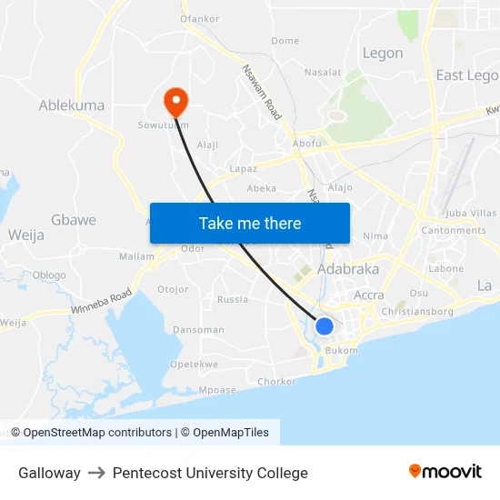 Galloway to Pentecost University College map