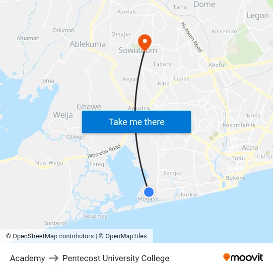 Academy to Pentecost University College map