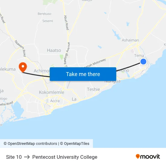 Site 10 to Pentecost University College map