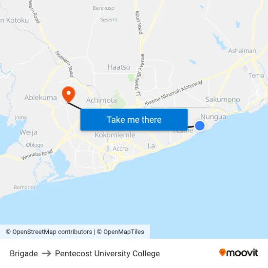Brigade to Pentecost University College map