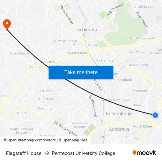 Flagstaff House to Pentecost University College map