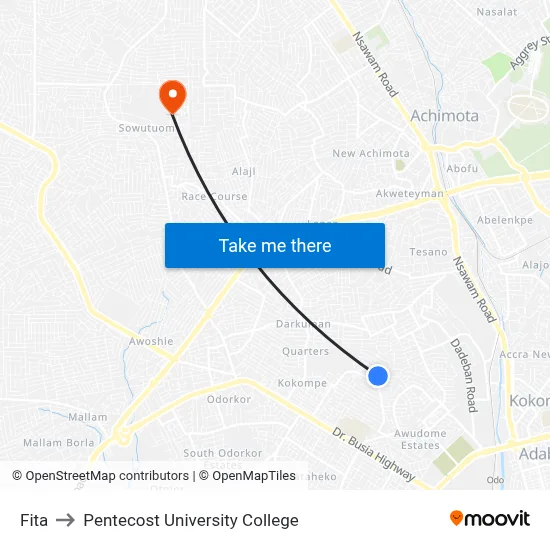 Fita to Pentecost University College map