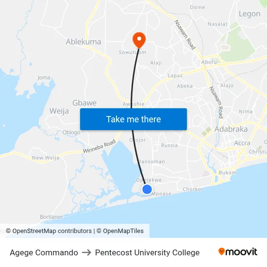 Agege Commando to Pentecost University College map