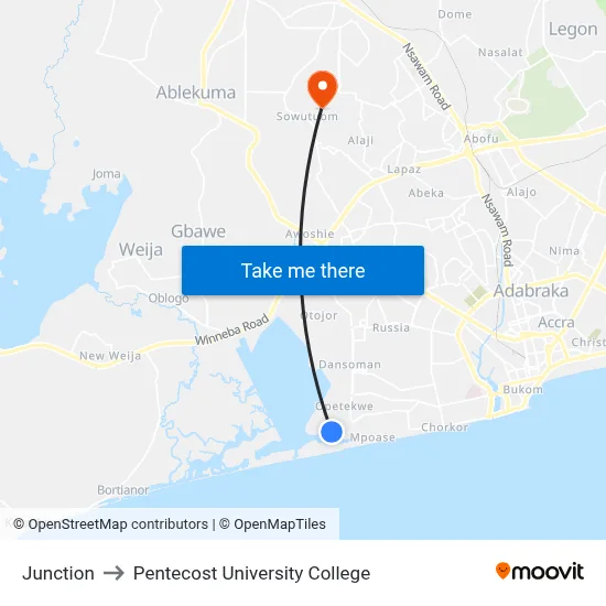 Junction to Pentecost University College map