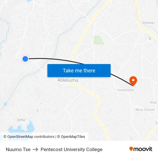 Nuumo Tse to Pentecost University College map