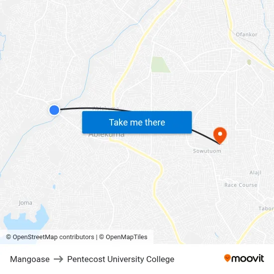 Mangoase to Pentecost University College map
