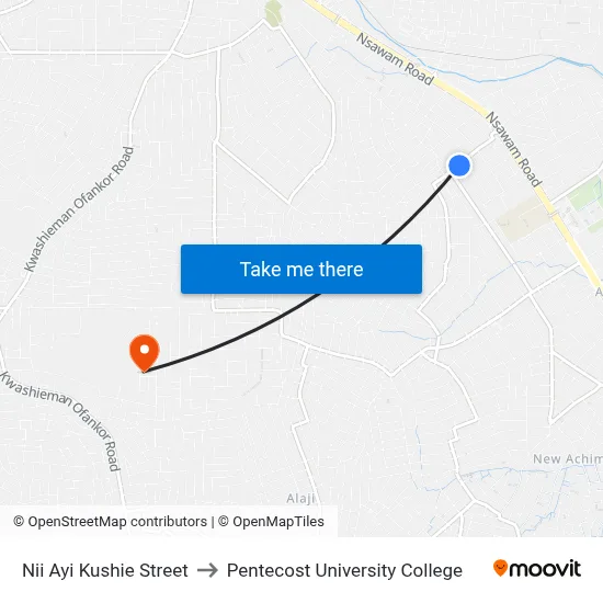 Nii Ayi Kushie Street to Pentecost University College map