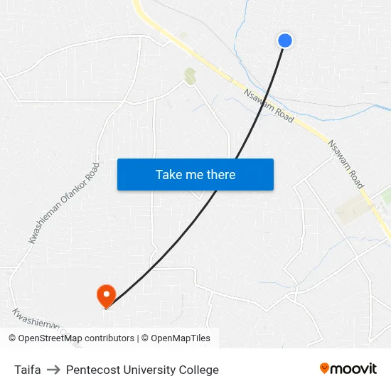 Taifa to Pentecost University College map