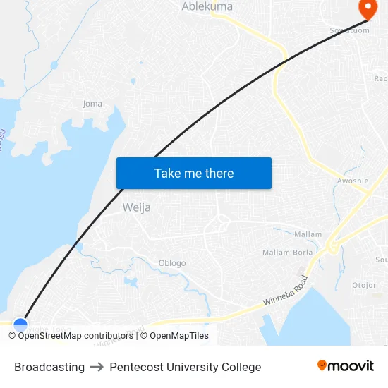 Broadcasting to Pentecost University College map