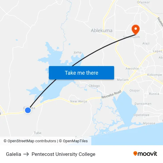 Galelia to Pentecost University College map