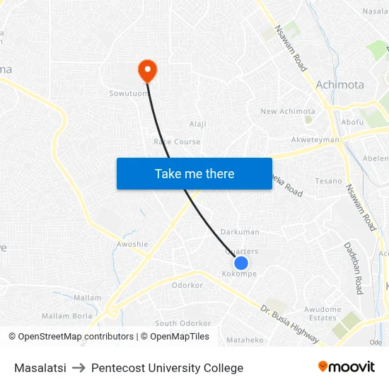 Masalatsi to Pentecost University College map