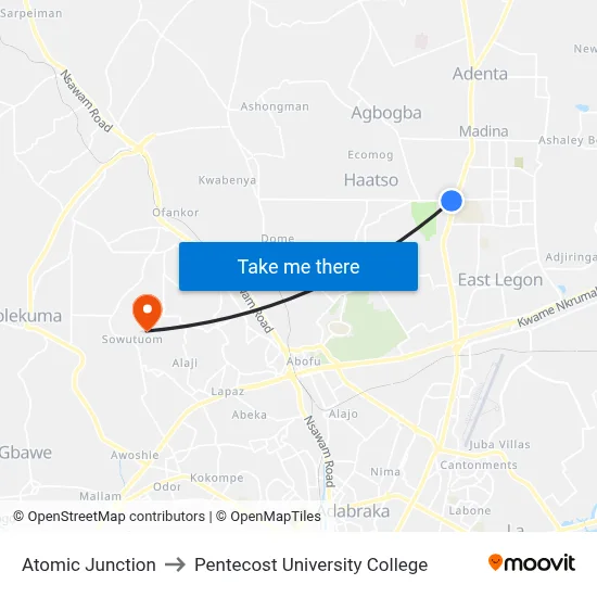 Atomic Junction to Pentecost University College map