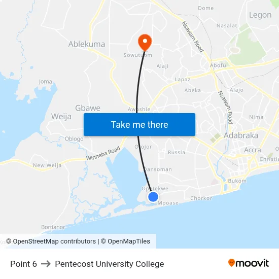 Point 6 to Pentecost University College map