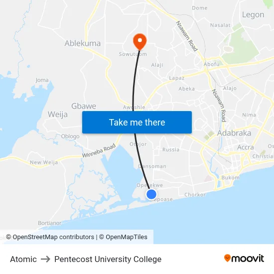 Atomic to Pentecost University College map