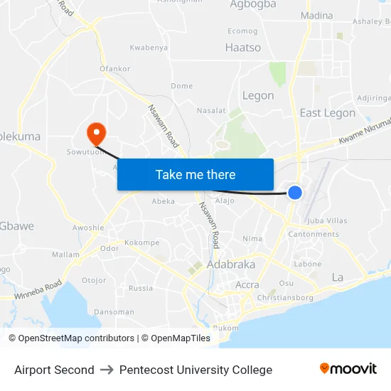 Airport Second to Pentecost University College map