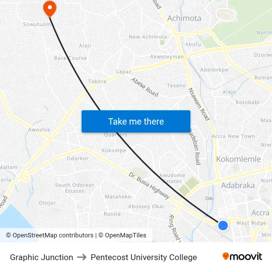 Graphic Junction to Pentecost University College map