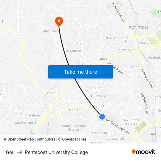 Goil to Pentecost University College map