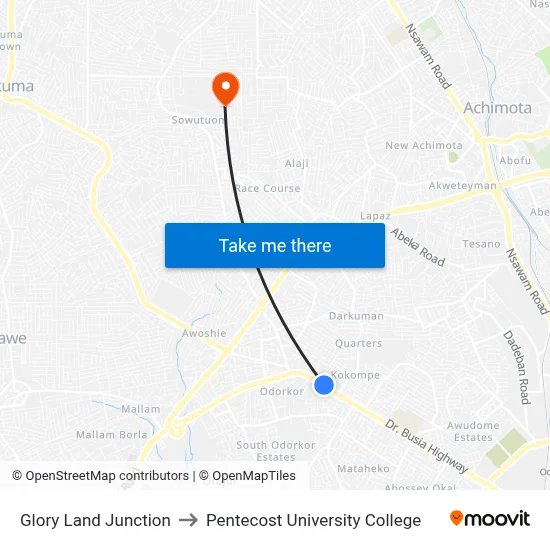 Glory Land Junction to Pentecost University College map