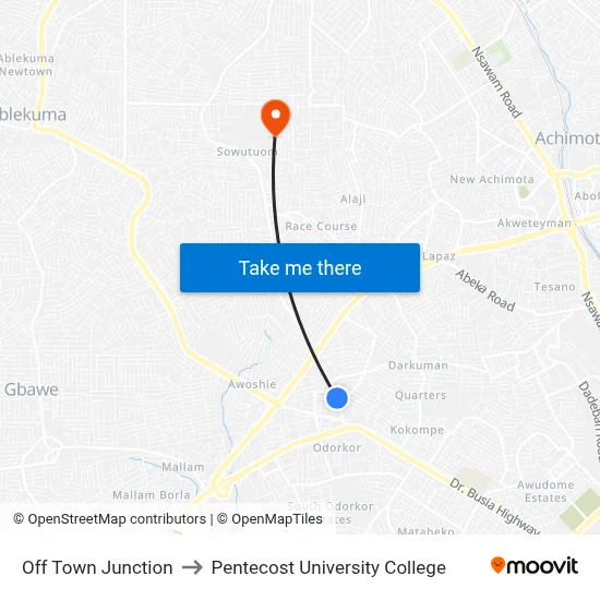 Off Town Junction to Pentecost University College map