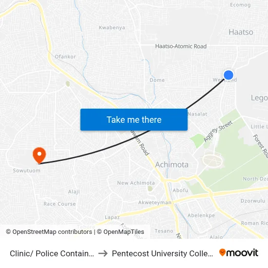 Clinic/ Police Container to Pentecost University College map