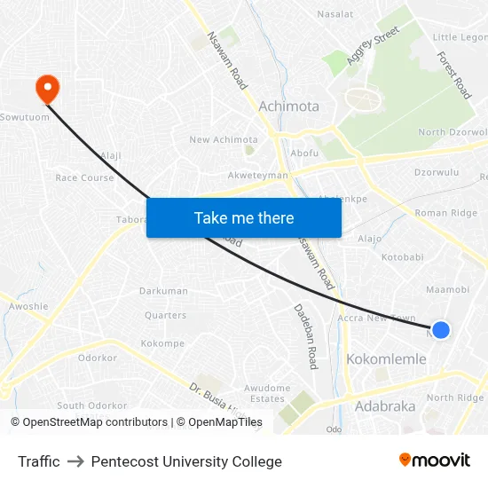 Traffic to Pentecost University College map