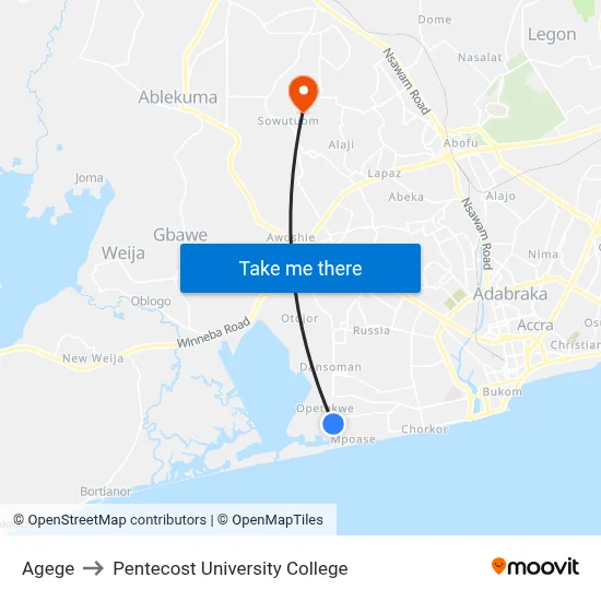 Agege to Pentecost University College map