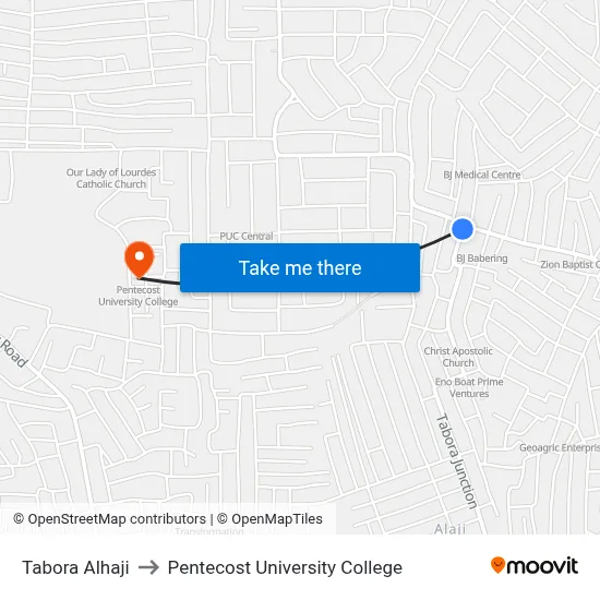 Tabora Alhaji to Pentecost University College map