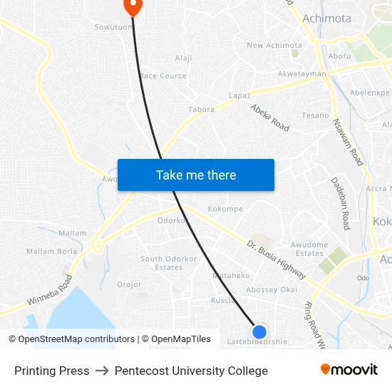 Printing Press to Pentecost University College map