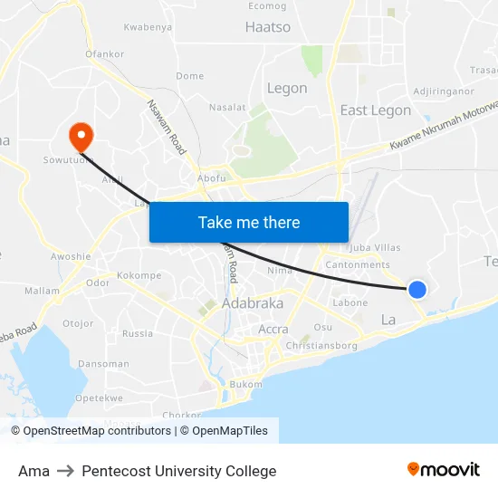Ama to Pentecost University College map