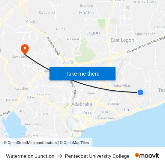 Watermelon Junction to Pentecost University College map