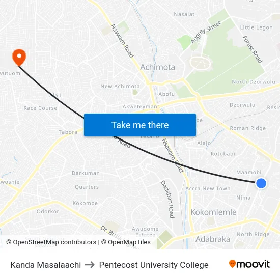 Kanda Masalaachi to Pentecost University College map