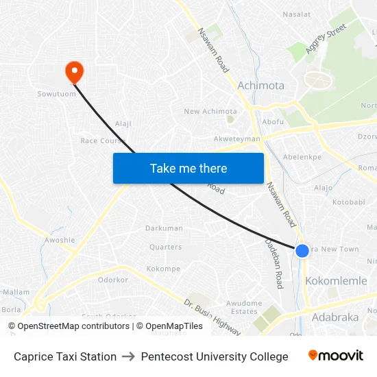 Caprice Taxi Station to Pentecost University College map