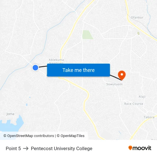 Point 5 to Pentecost University College map