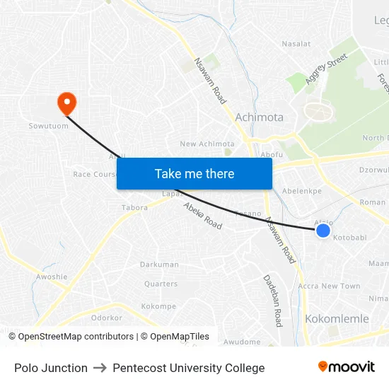 Polo Junction to Pentecost University College map