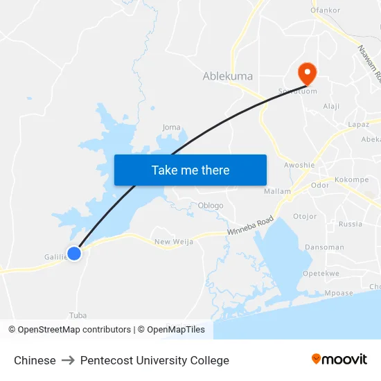 Chinese to Pentecost University College map