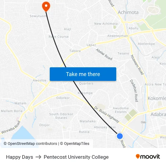 Happy Days to Pentecost University College map